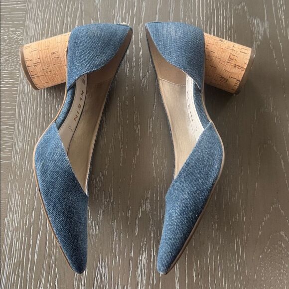 Anne Klein Necessity Denim Blue Heels with Cork Block Heel Pointed Toe Size 9.5M - Picture 5 of 12